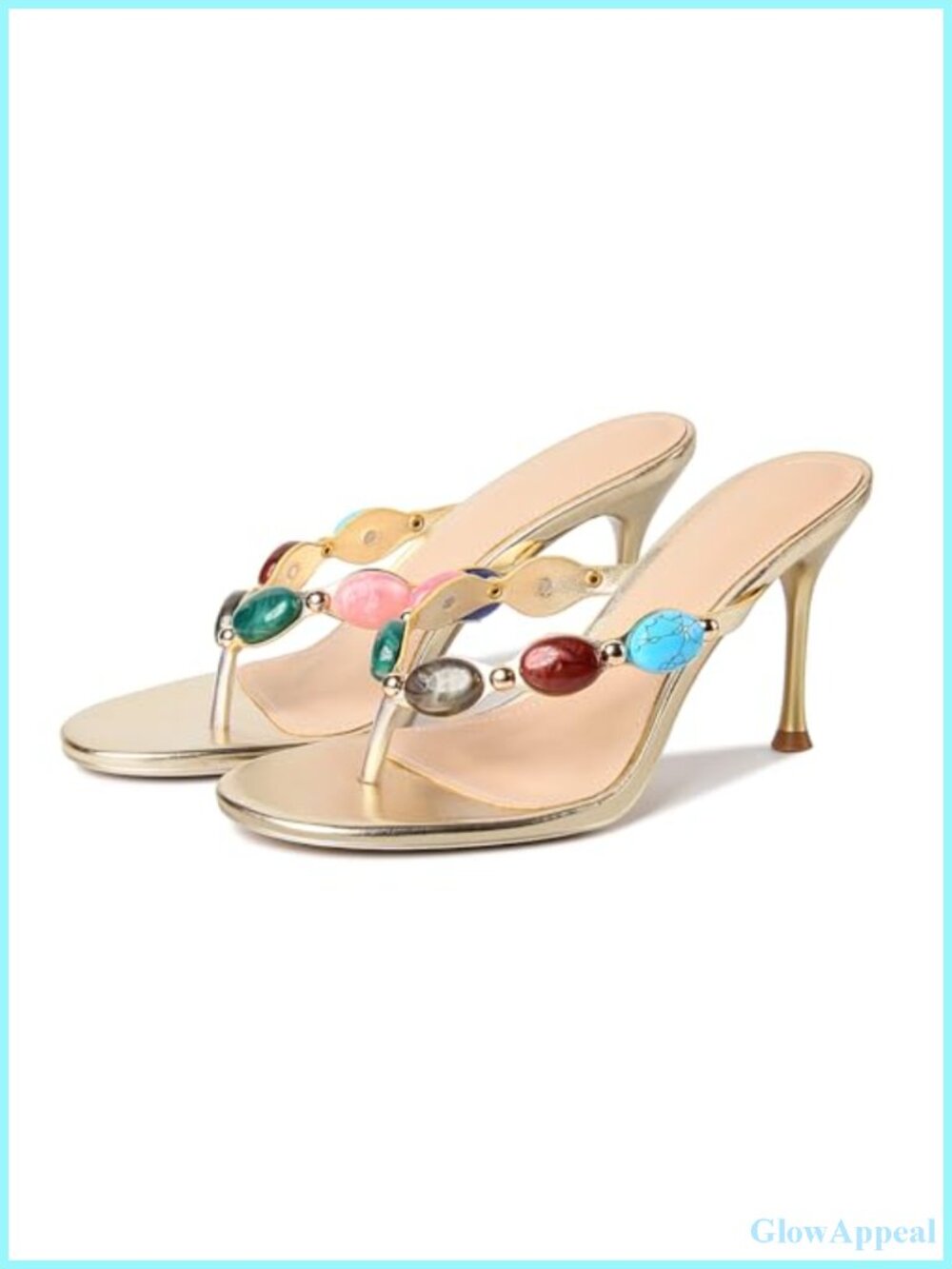 Jeweled Thong Heeled Sandals Beaded Stiletto Flip Flop Summer Heels
